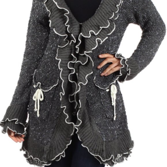 Ruffled Cardigan with Two Pockets - Picture 2 of 2